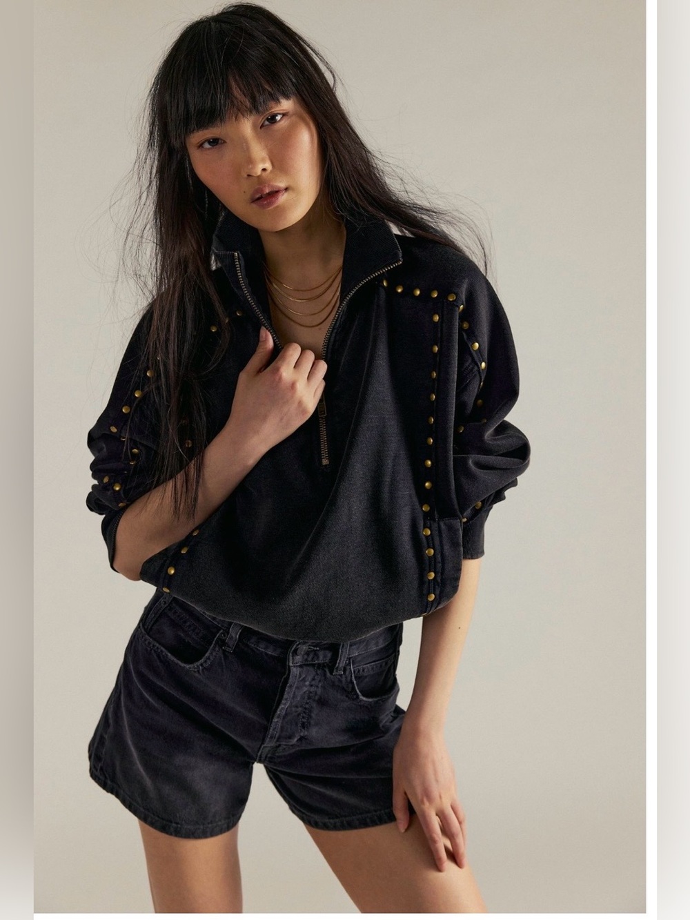 Free People We The Free Star-Studded Pullover NWT 💯 Cotton Washed Black